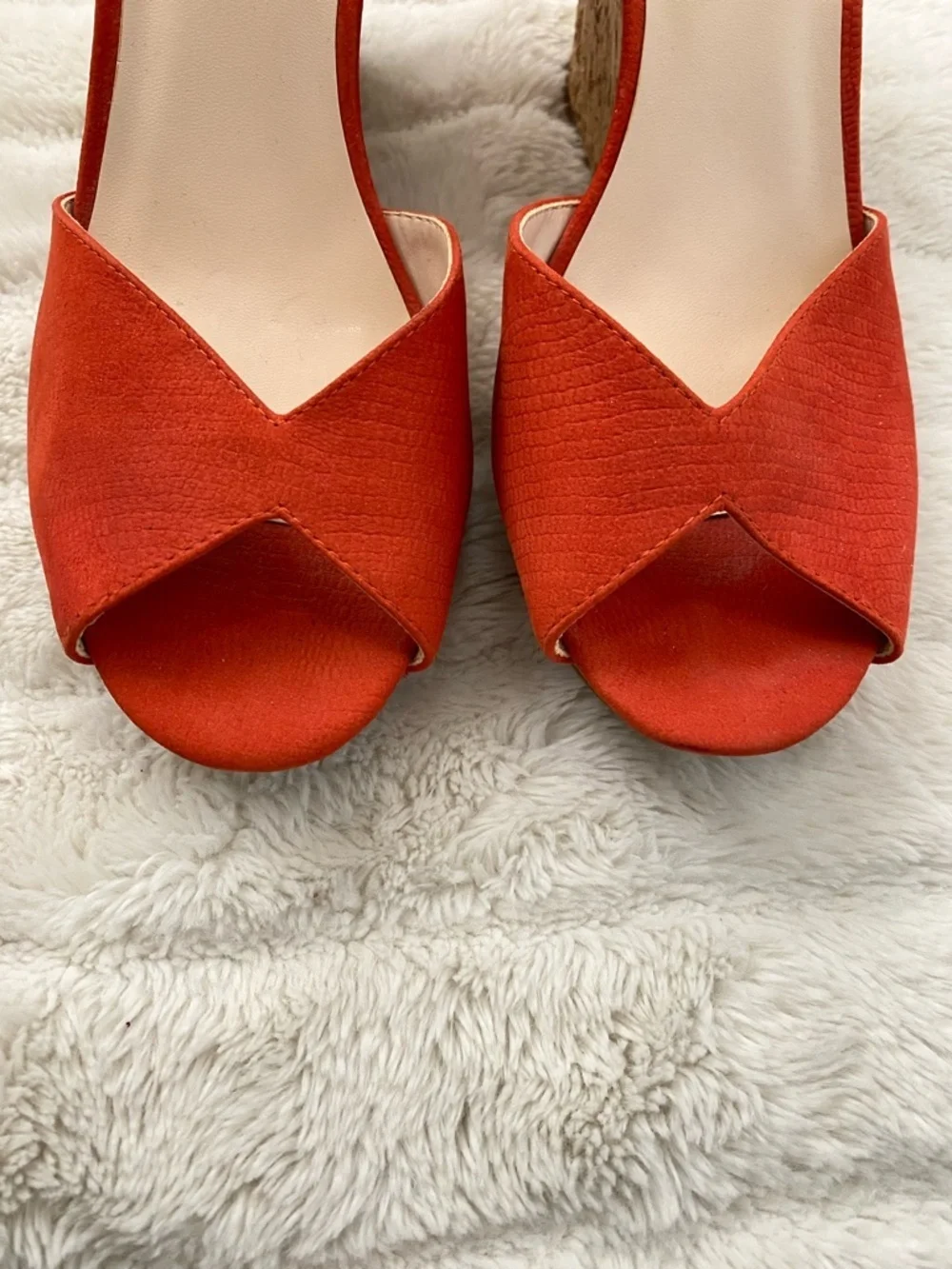 Nine West Orange Suede Wedge Sandals with Ankle Strap Size 10